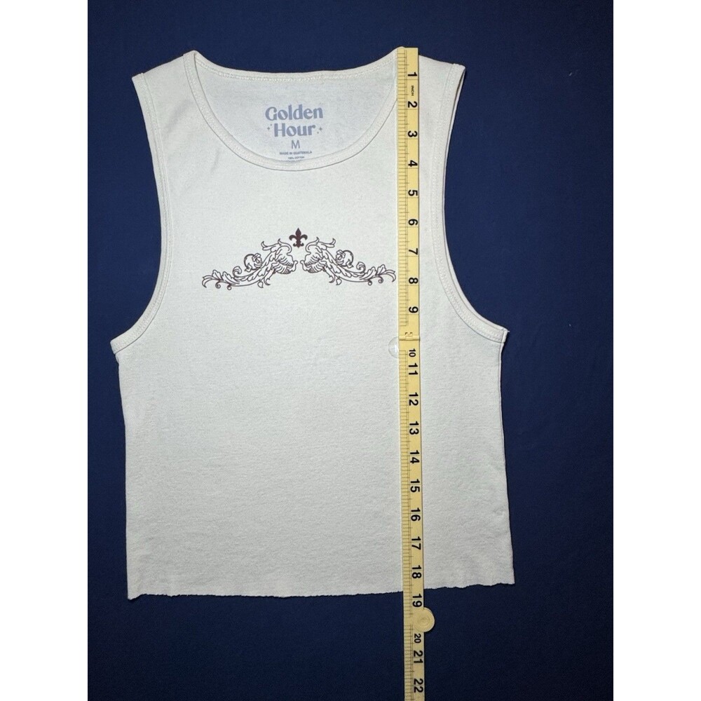 Golden Hour Womens Tank Top Medium Cream White Graphic Front Raw Hem Sleeveless - Picture 5 of 5